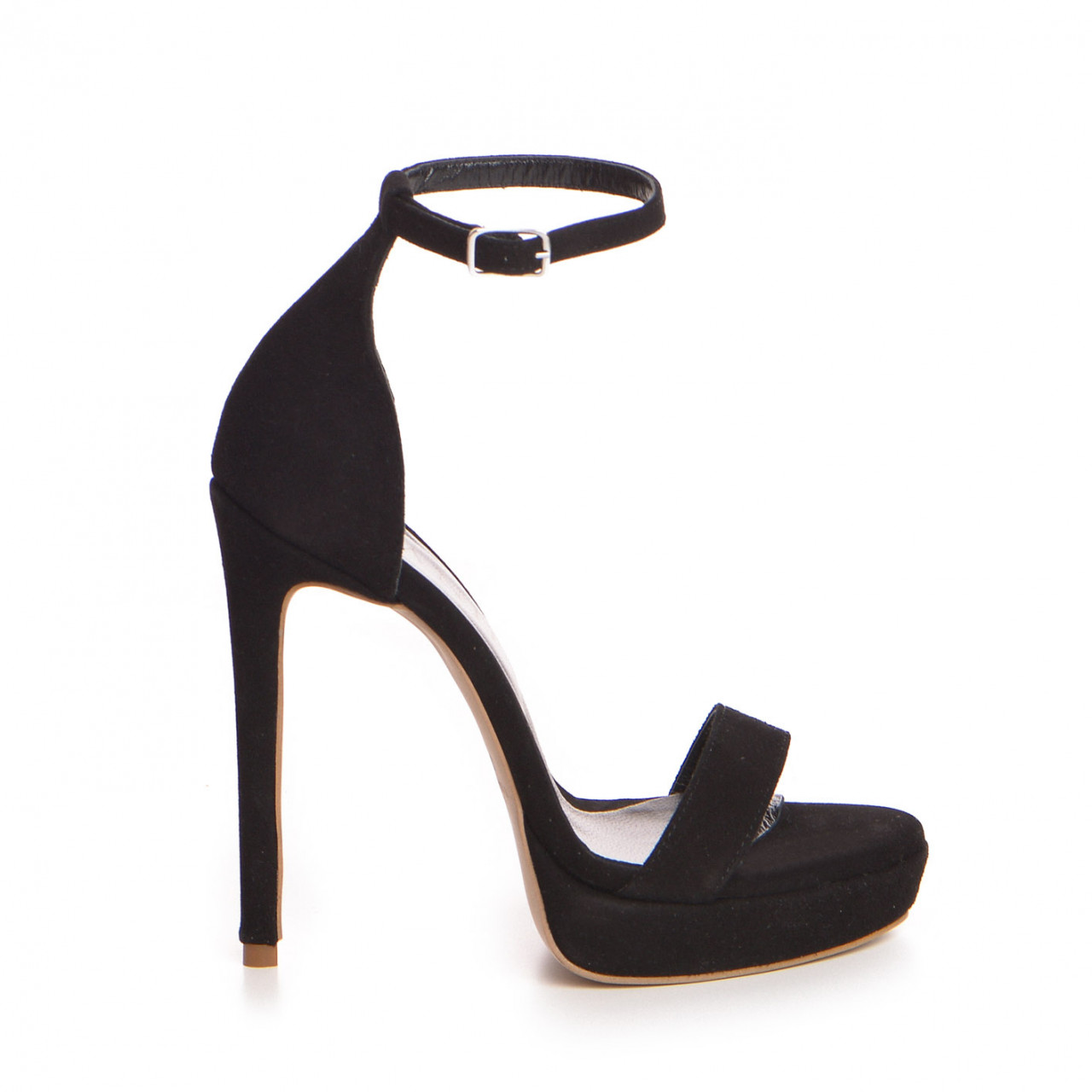 Poze Sandale Viena cu toc subtire, piele naturala intoarsa, negre