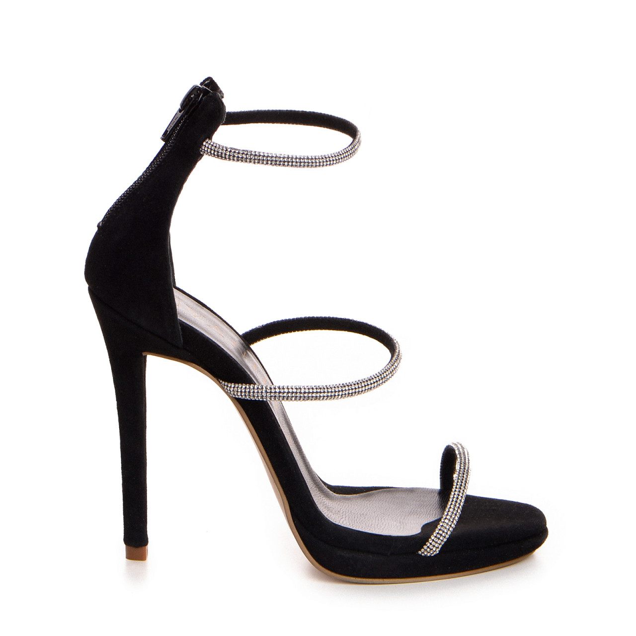 Poze Sandale Zendaya cu toc subtire, piele naturala intoarsa, culoare negru