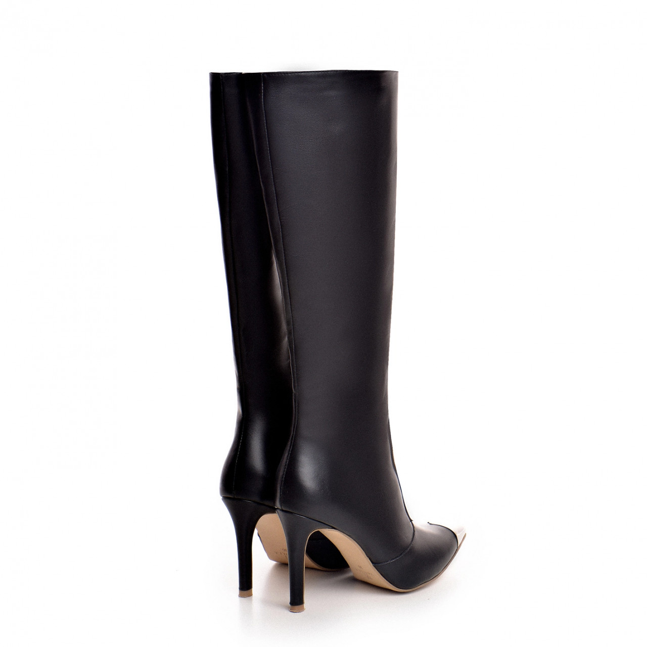 Poze Cizme Valerie cu toc subtire, piele naturala, negre cu accesorii argintii