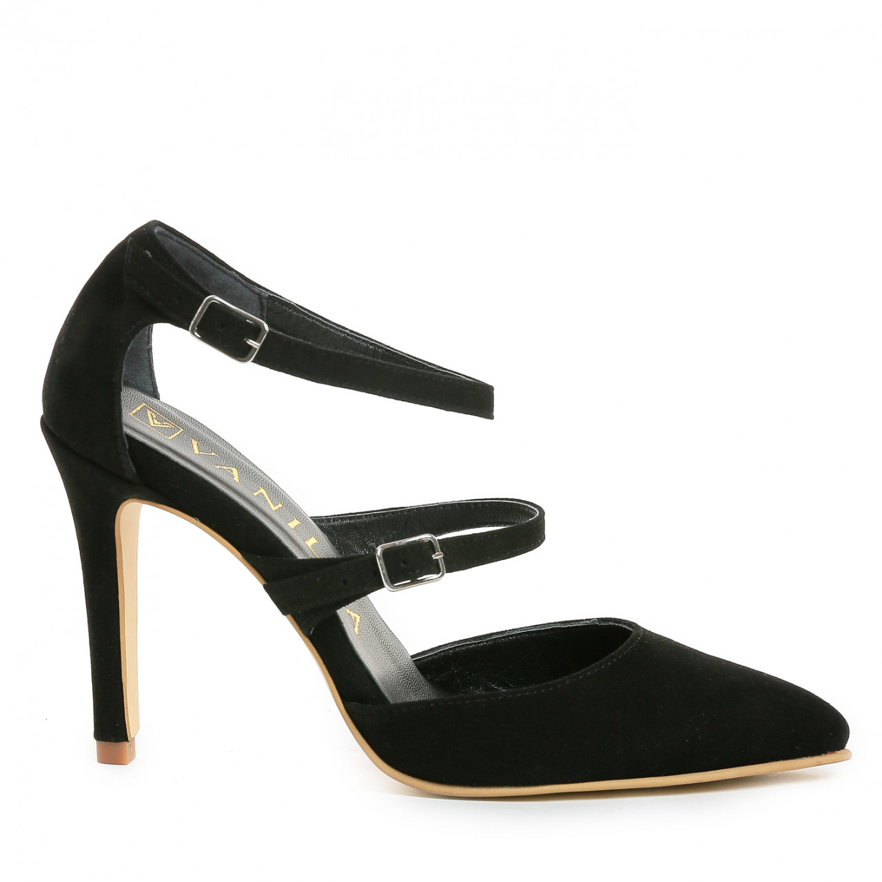 Poze Pantofi Stiletto cu toc subtire Dora, piele naturala intoarsa, negri