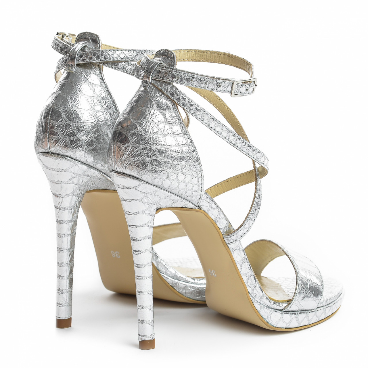 Poze Sandale Antonia imprimeu sarpe, argintii