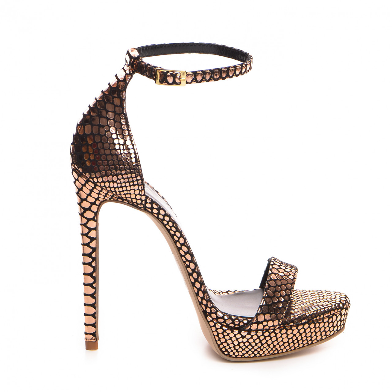 Poze Sandale Viena cu toc subtire, imprimeu sarpe, sampanie