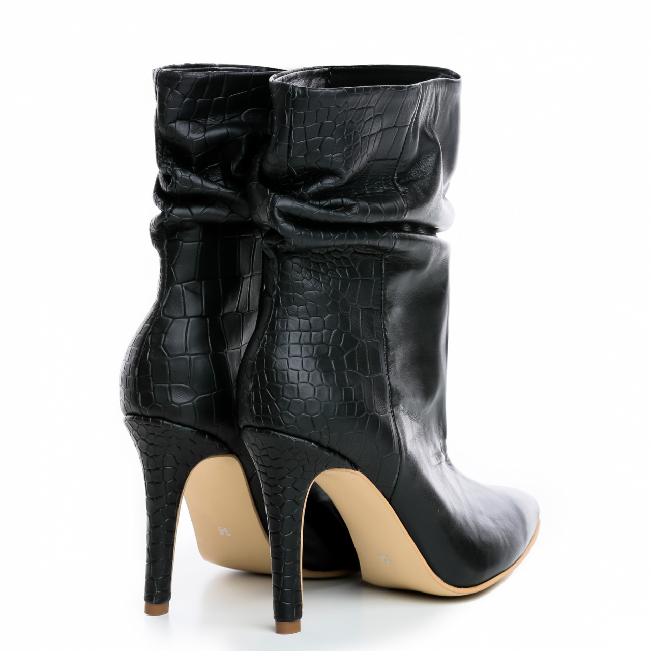 Poze Cizme Fantasia cu toc subtire, piele naturala si imprimeu crocodil, negre