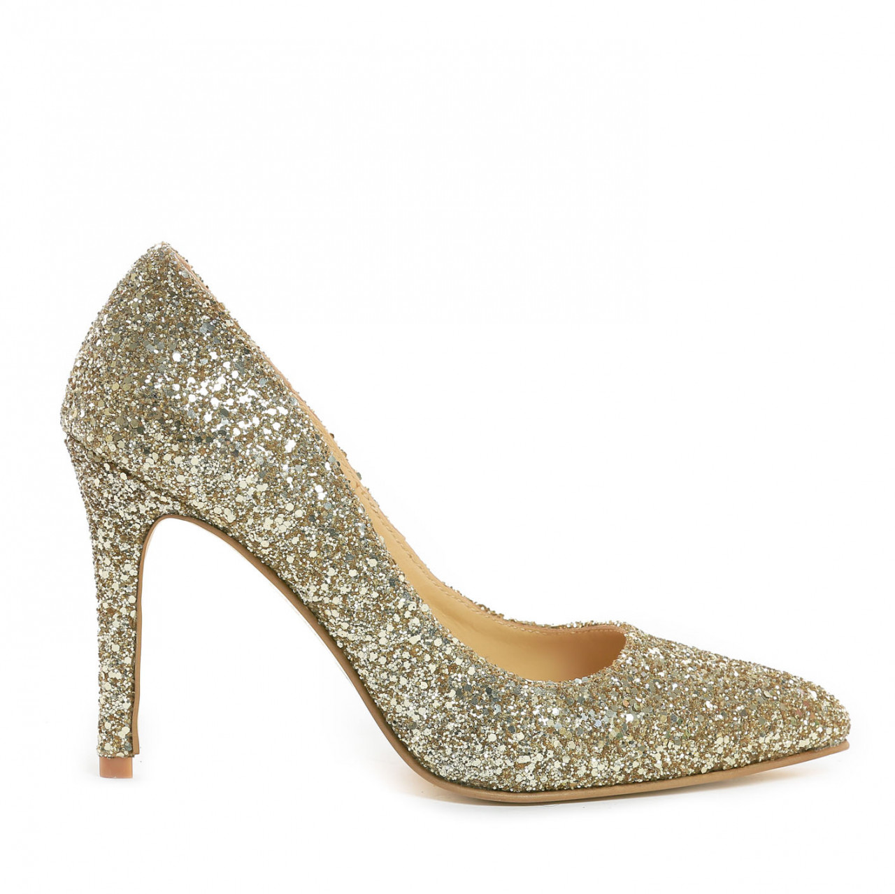 Poze Pantofi Stiletto cu toc subtire Corina, sclipici auriu