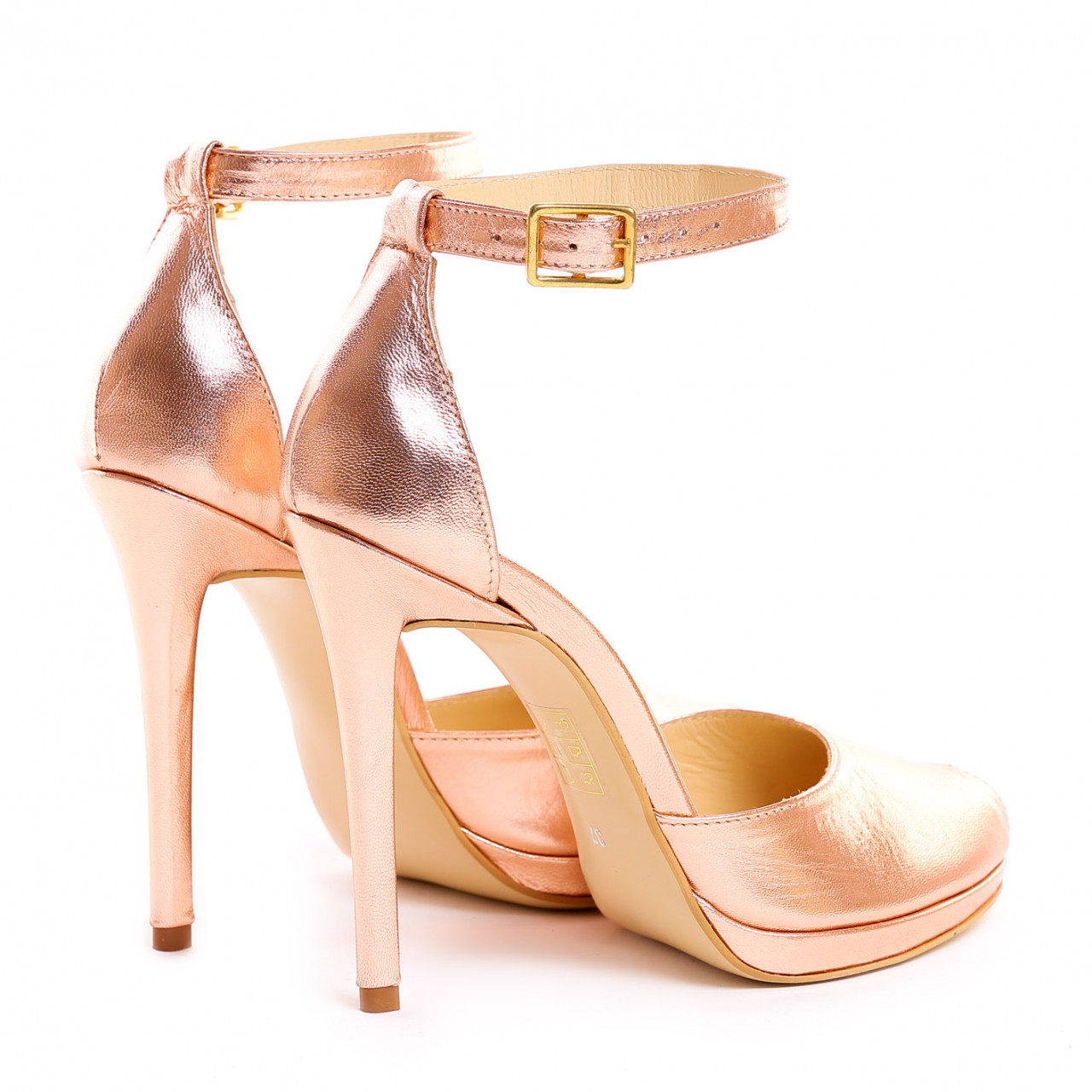 Poze Sandale Beijing cu toc subtire, piele naturala, sampanie