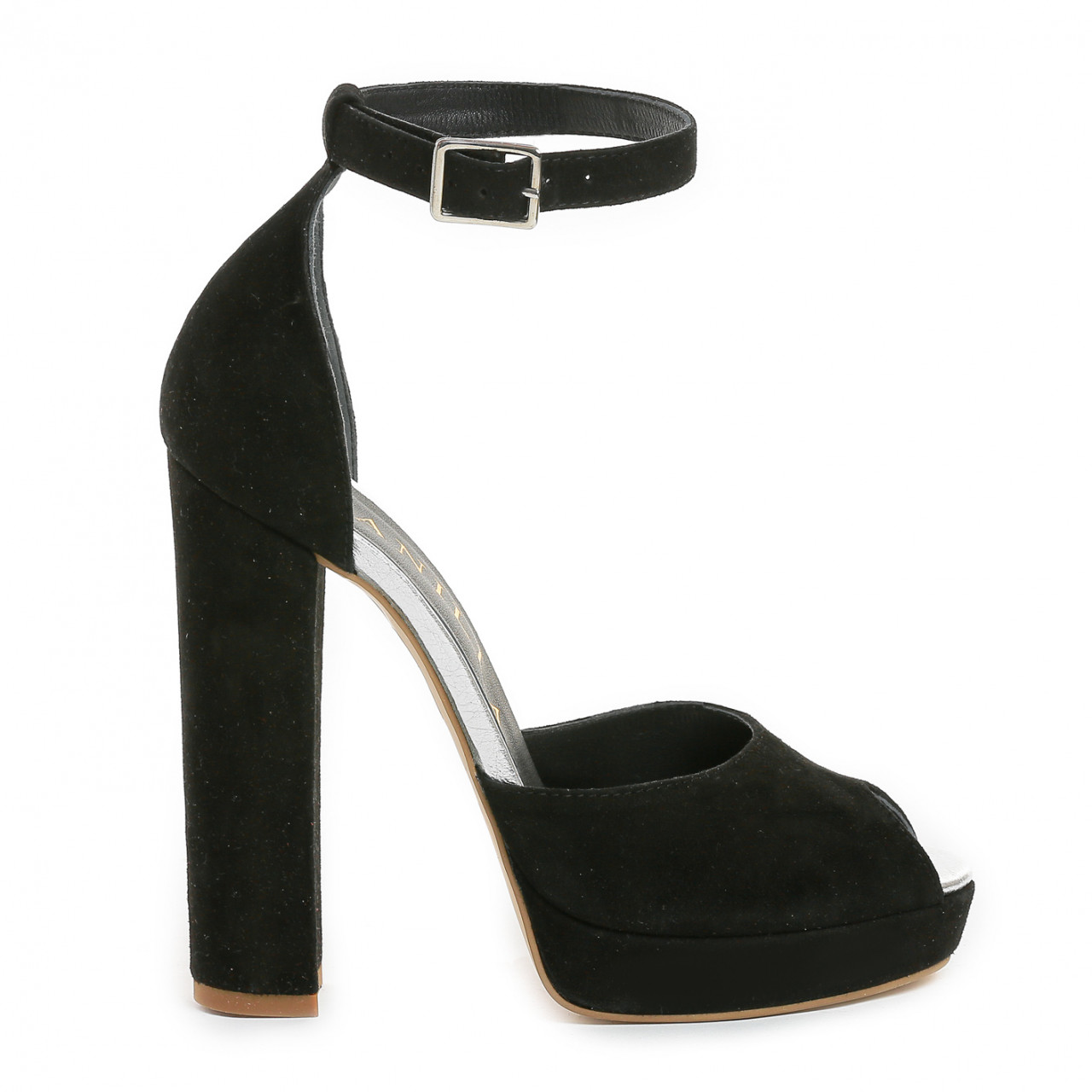 Poze Sandale Bolivia cu toc gros, piele naturala, negre si argintii