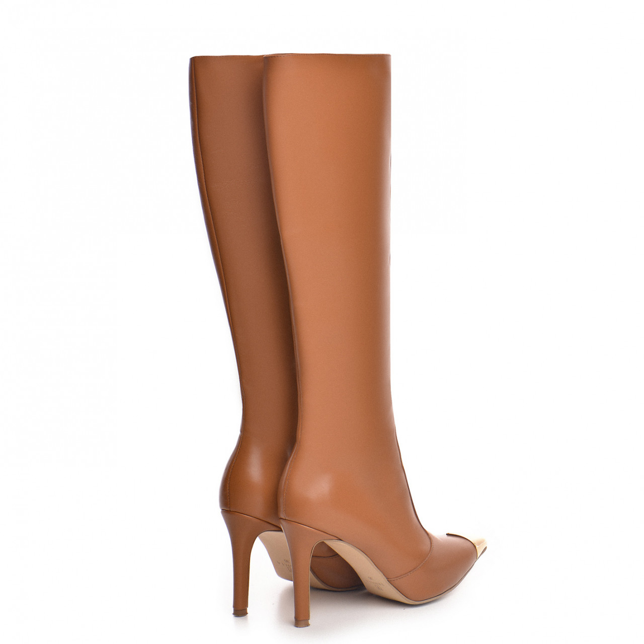 Poze Cizme Valerie cu toc subtire, piele naturala, maro cu accesorii aurii