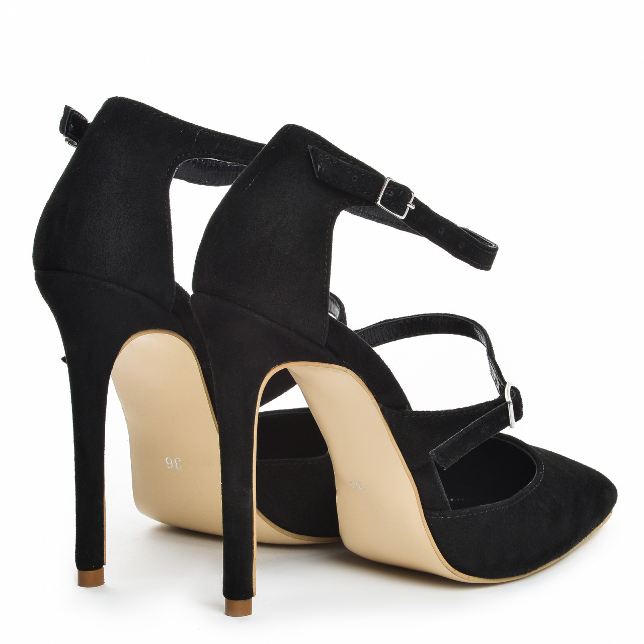 Poze Pantofi Stiletto cu toc subtire Dora, piele naturala intoarsa, negri