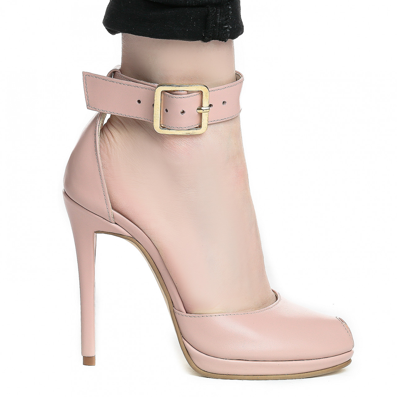 Poze Sandale Baku cu toc subtire, piele naturala, roz pal