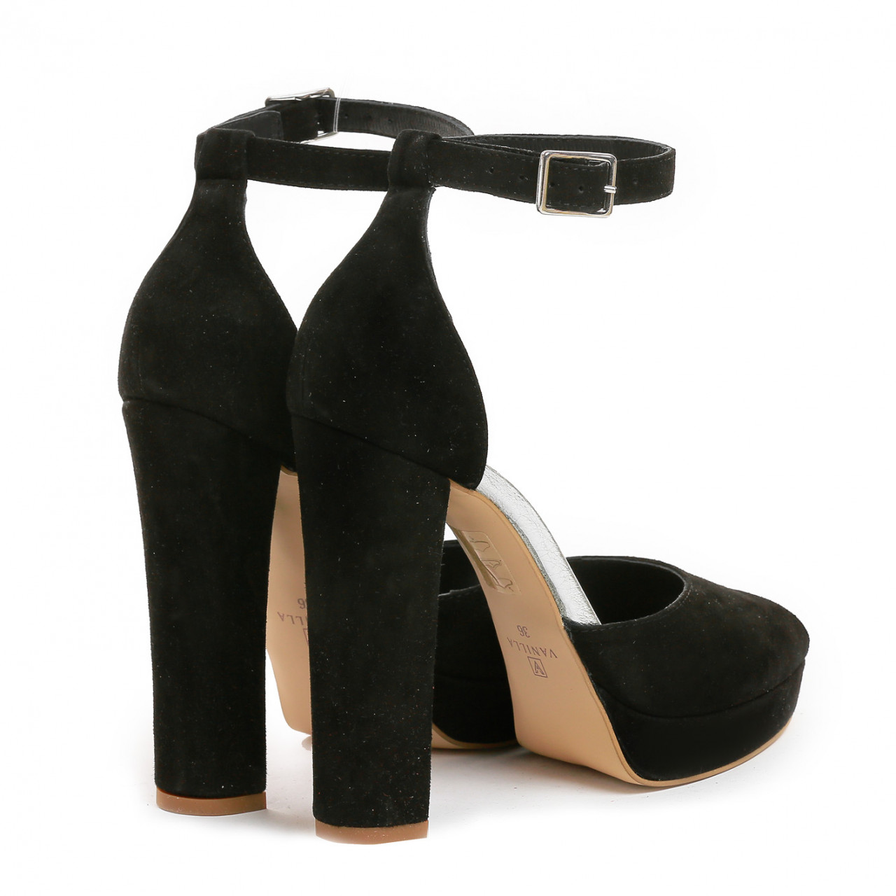 Poze Sandale Bolivia cu toc gros, piele naturala, negre si argintii