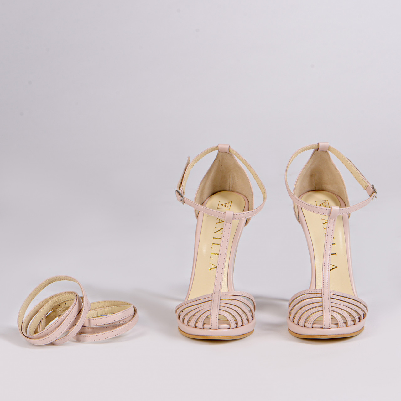 Poze Sandale Evelyn cu toc subtire, piele naturala, roz pal