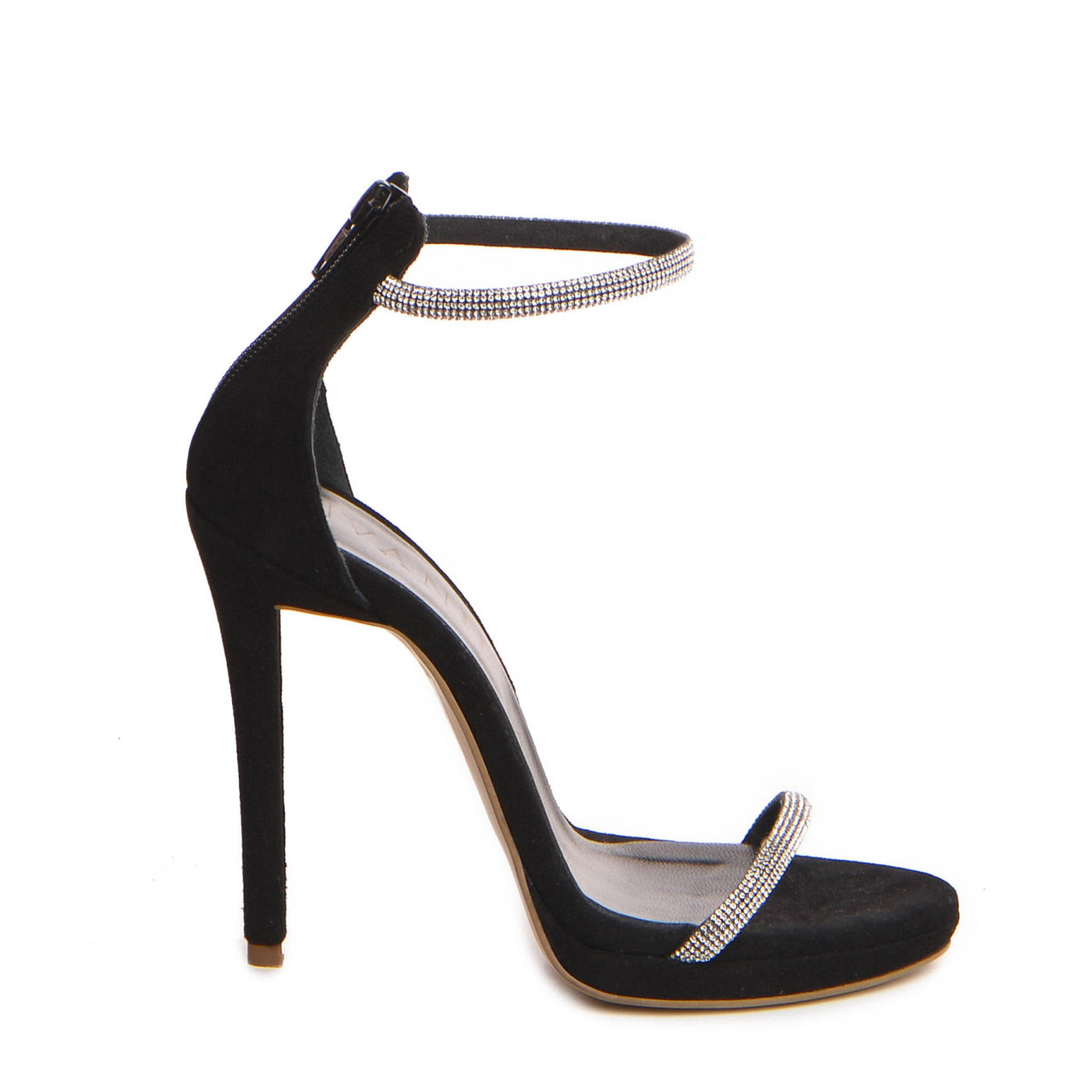 Poze Sandale Karina Black cu toc subtire, piele naturala intoarsa, negre