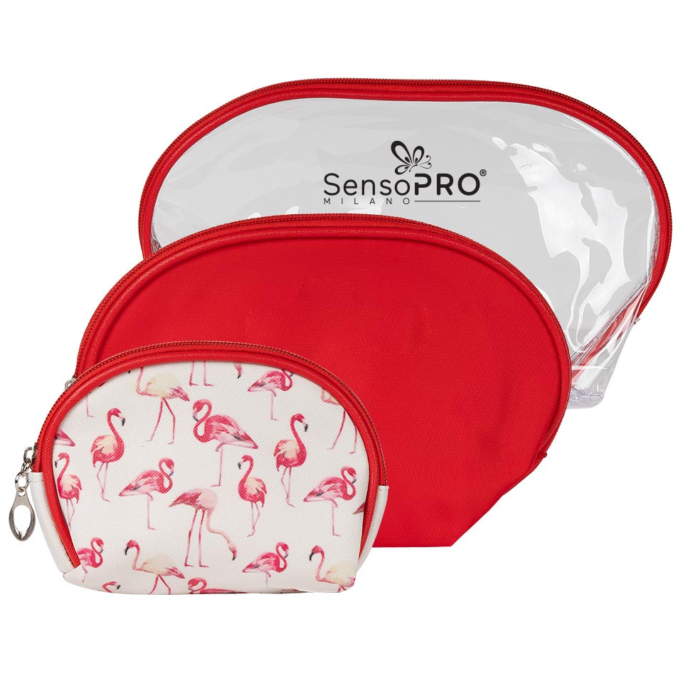 Portfard Travel Transparent & Red, SensoPRO Flamingo, set 3 buc pensulemachiaj.ro imagine noua 2022