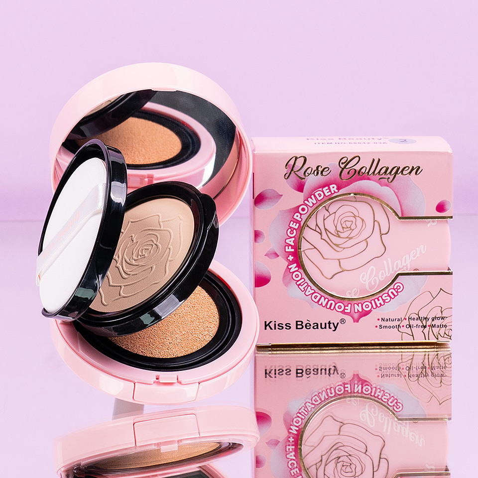 Fond de Ten Cushion Foundation & Pudra Fata Kiss Beauty, Rose Collagen