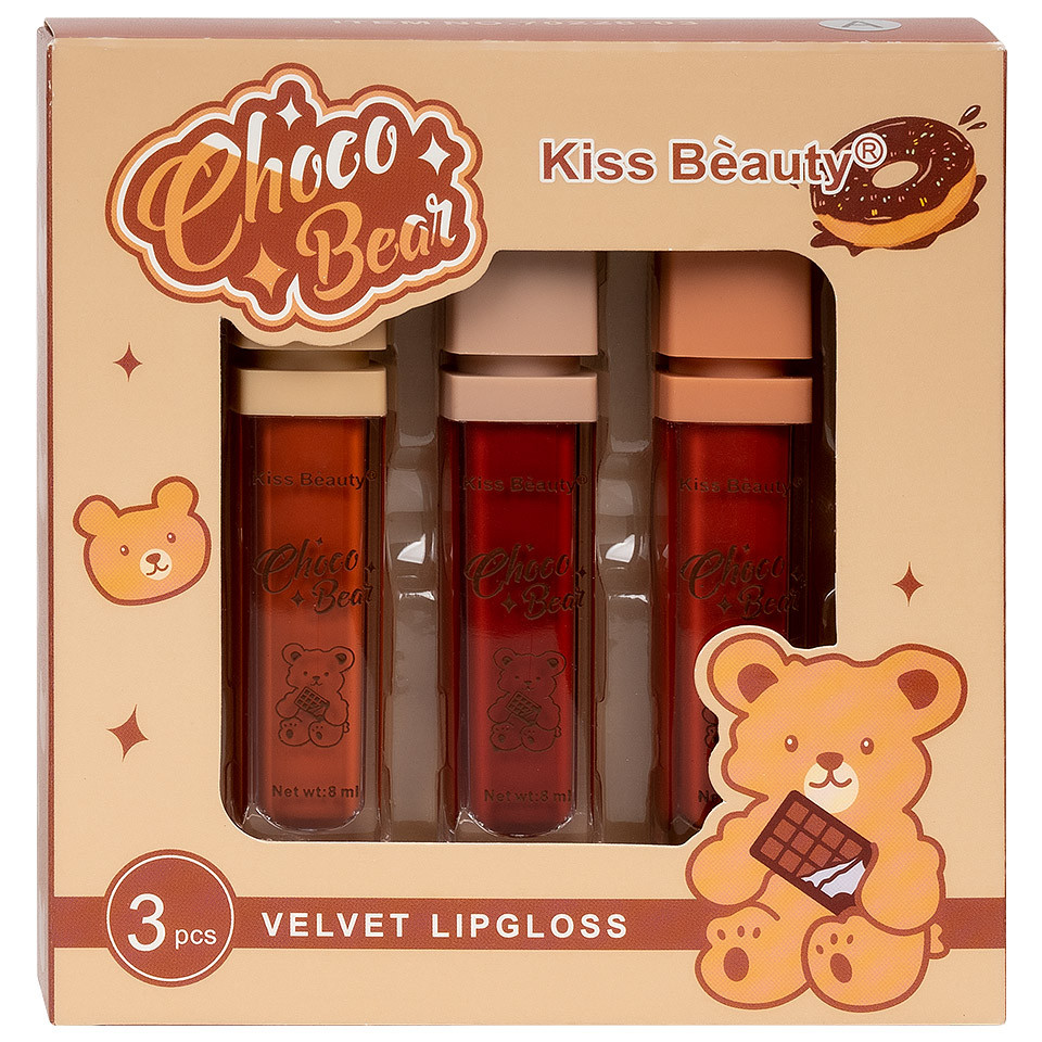 Set 3 Rujuri Lichide Mate Choco Bear Kiss Beauty Velvet Lipgloss B Kiss Beauty imagine noua