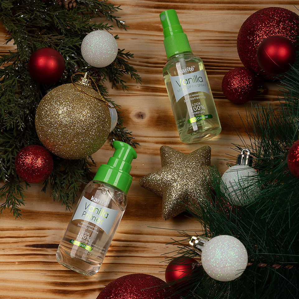 Set 2 in 1 spray fixare machiaj si primer vanilla karite
