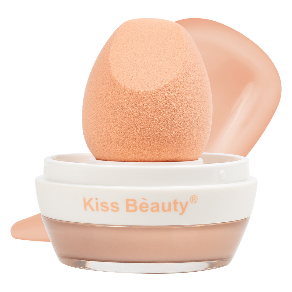 Set 2 in 1 Fond de Ten & Burete Machiaj Kiss Beauty Always Perfect #01 Kiss Beauty Kiss Beauty