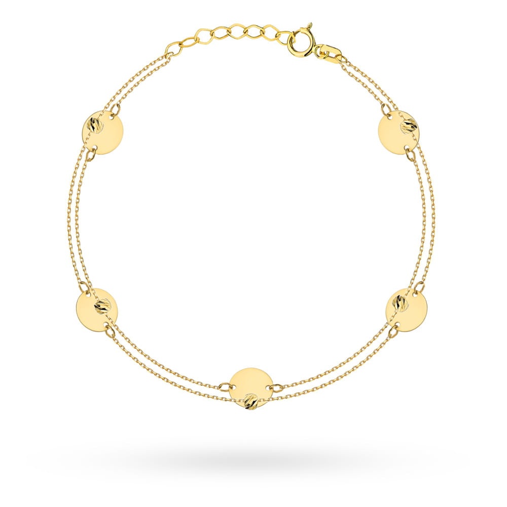 Brățară din Aur 14K cu Cercuri Pline și Bile Diamantate pe Lanț Dublu (Greutate: 1.35)