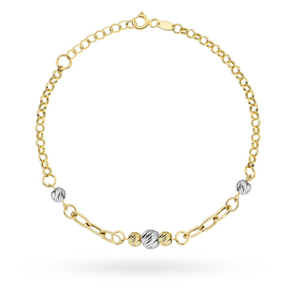 Brățară din Aur 14K, Design Modern cu Ovăle și Sfere Fațetate în Două Culori (Greutate: 2.72)