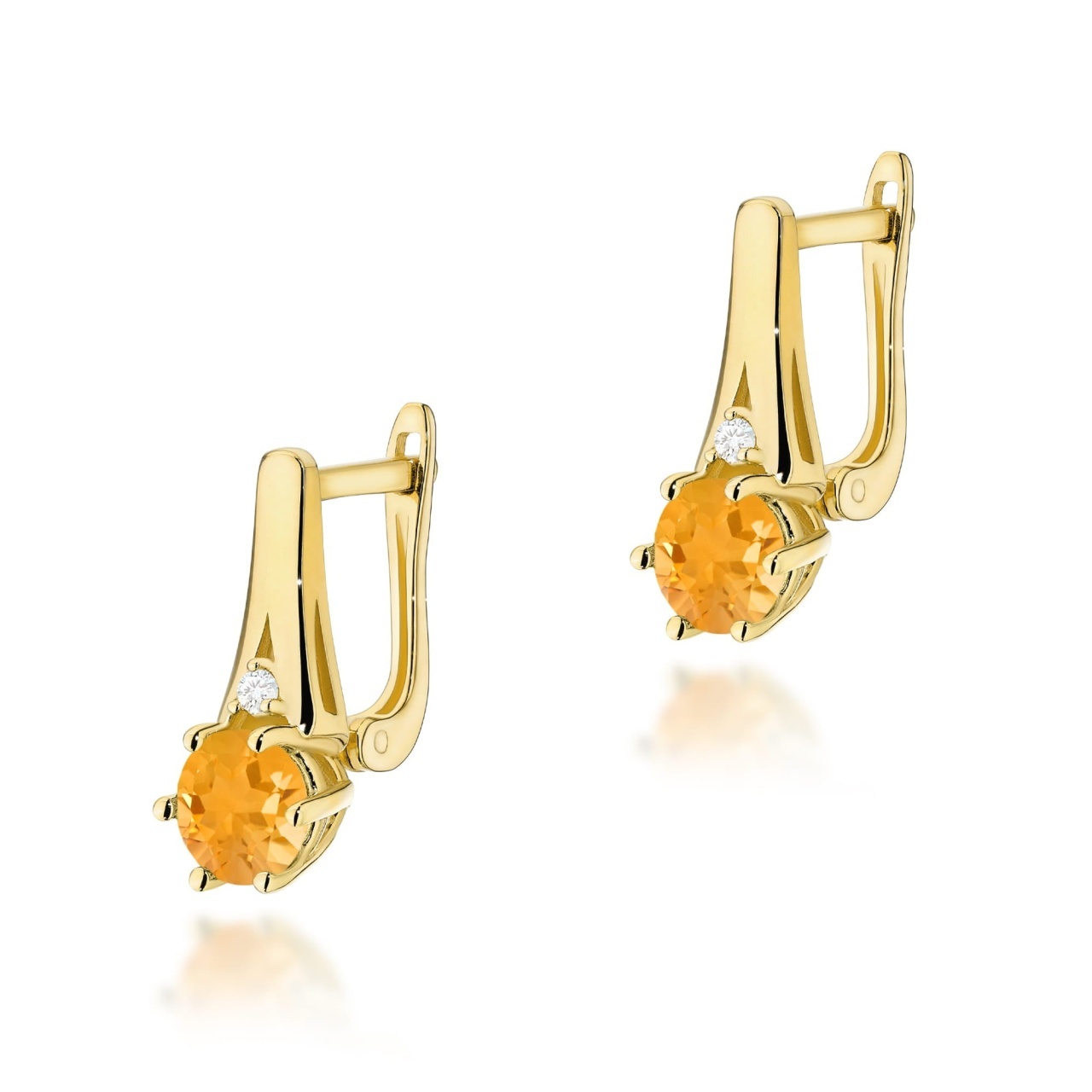 Cercei Aur 14K cu Citrin 0.50 ct si Diamante Naturale 0.03 ct (Varianta: Alb)