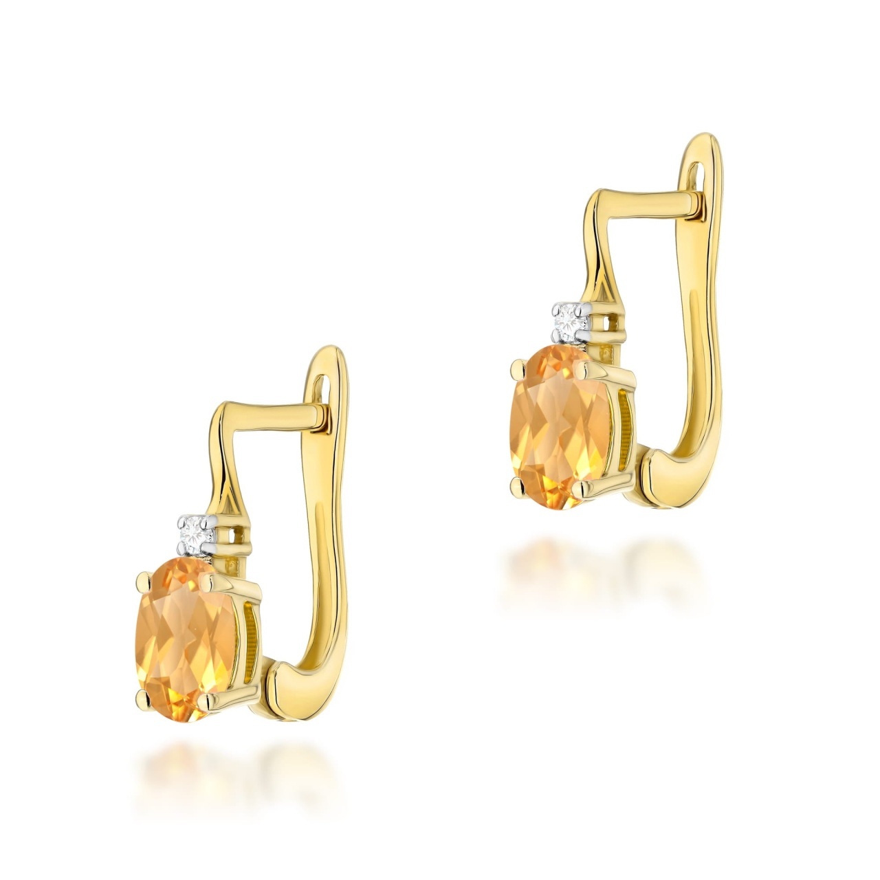 Cercei Aur 14K cu Citrin 0.60 ct si Diamante Naturale 0.03 ct (Varianta: Galben)
