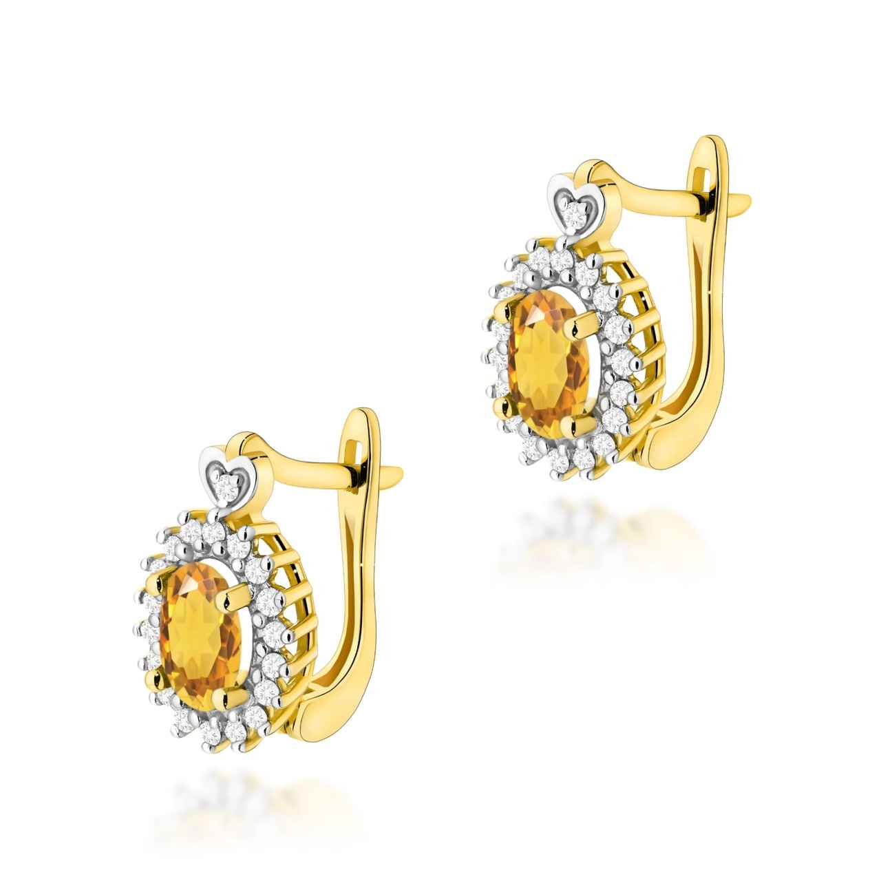 Cercei Aur 14K cu Citrin 0.60 ct si Diamante Naturale 0.19 ct (Varianta: Galben)