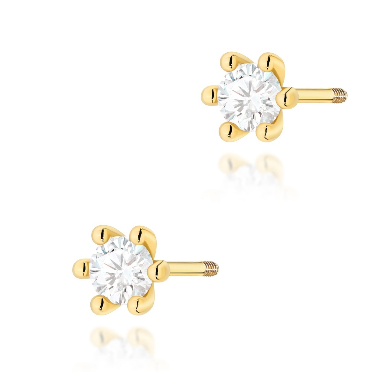 Cercei Aur 14K cu Diamant de Laborator 0.15 ct Filet cu Protectie (Varianta: Galben)