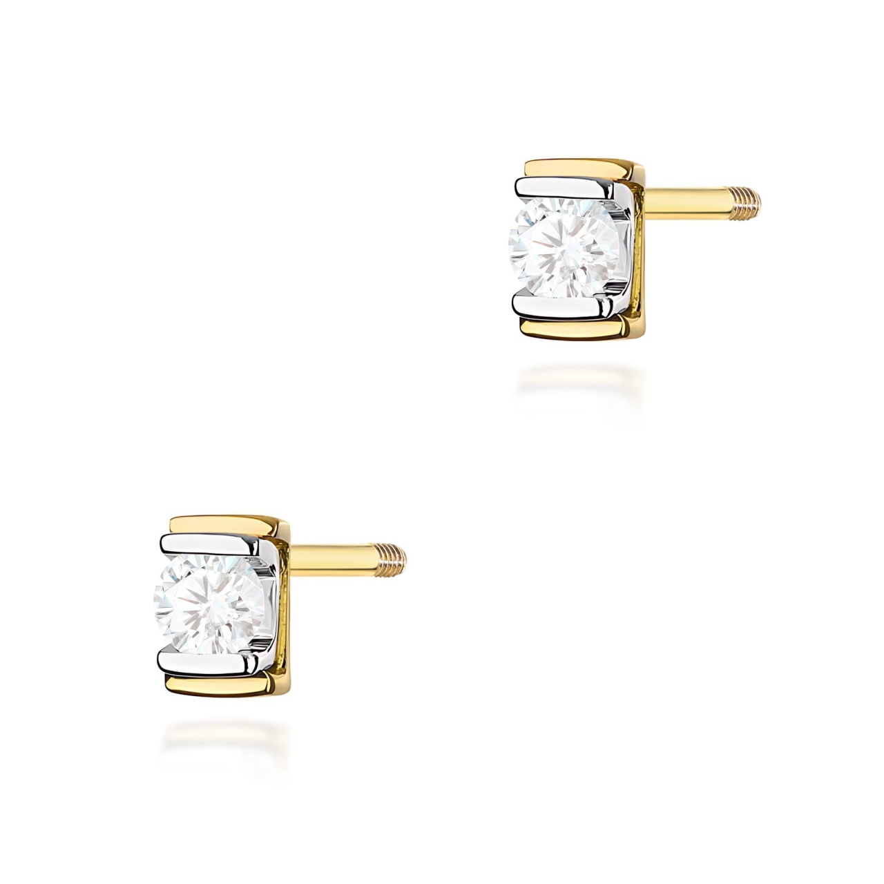 Cercei Aur 14K cu Diamant Natural 0.10 ct Filet cu Protectie (Varianta: Galben)