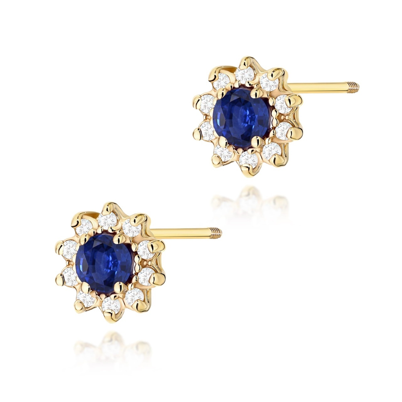 Cercei Aur 14K cu Safir 0.15 ct si Diamante Naturale 0.17 ct Filet cu Protectie (Varianta: Galben)