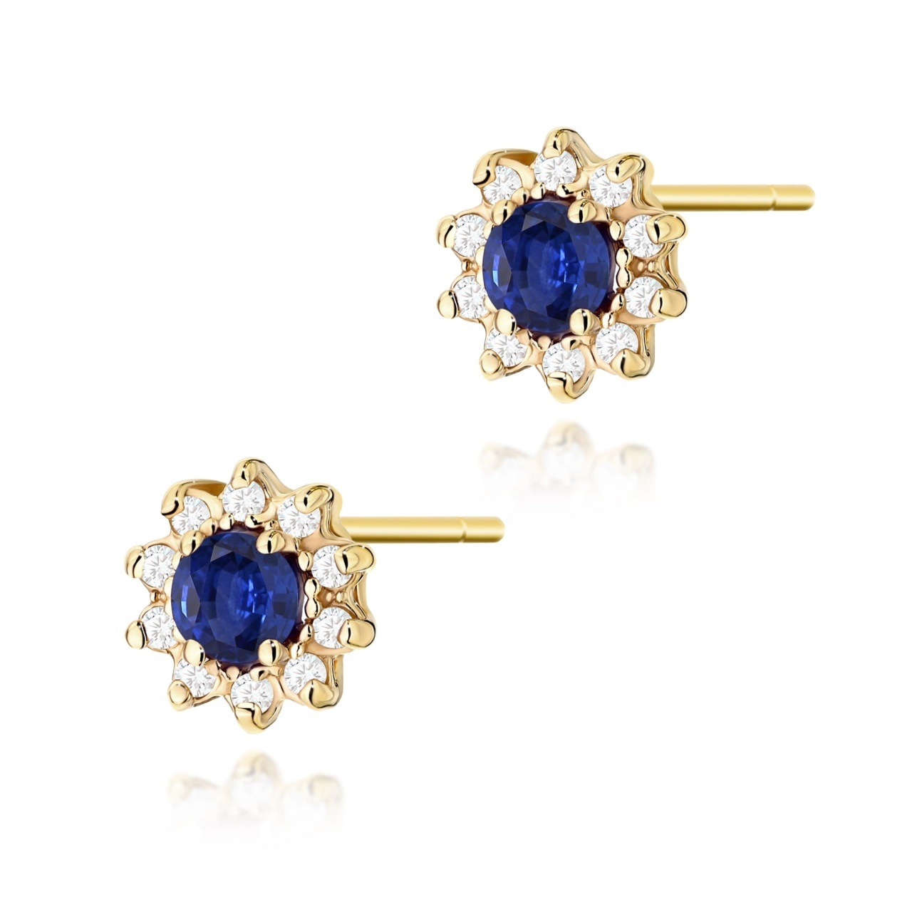 Cercei Aur 14K cu Safir 0.15 ct si Diamante Naturale 0.17 ct (Varianta: Galben)