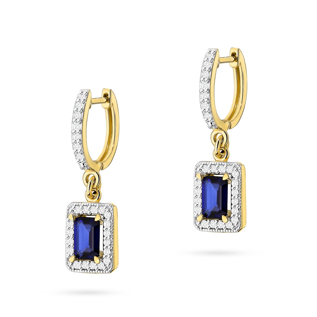 Cercei Aur 14K cu Safir 0.60 ct si Diamante Naturale 0.34 ct (Varianta: Galben)