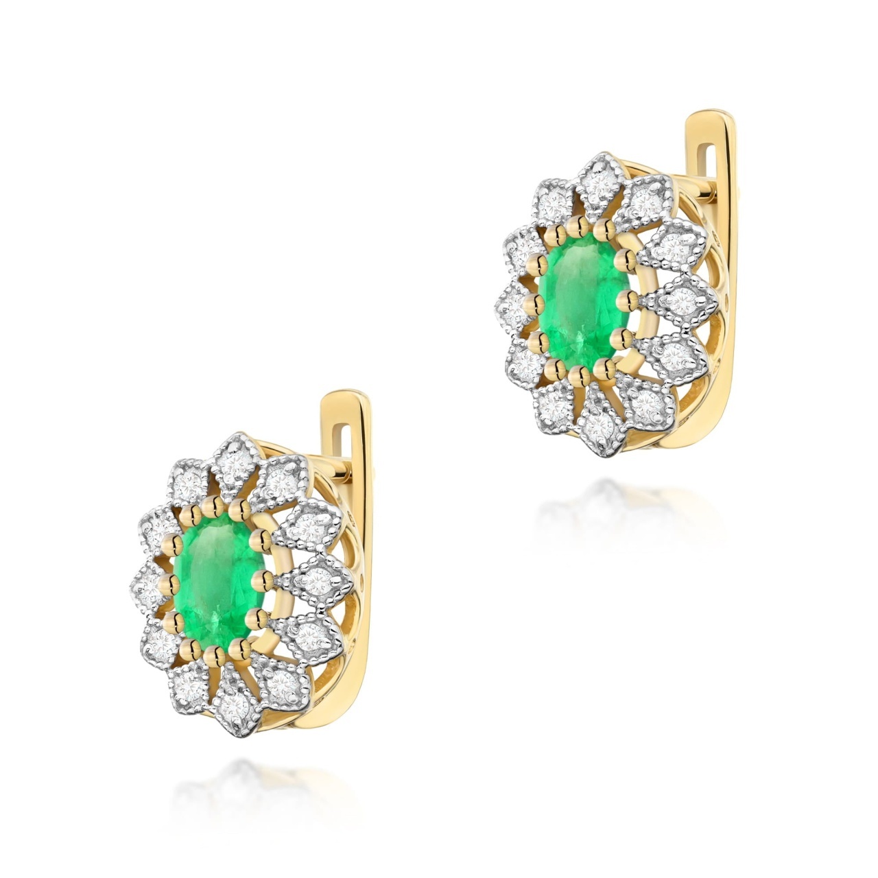Cercei Aur 14K cu Smarald 0.40 ct si Diamante Naturale 0.21 ct (Varianta: Galben)