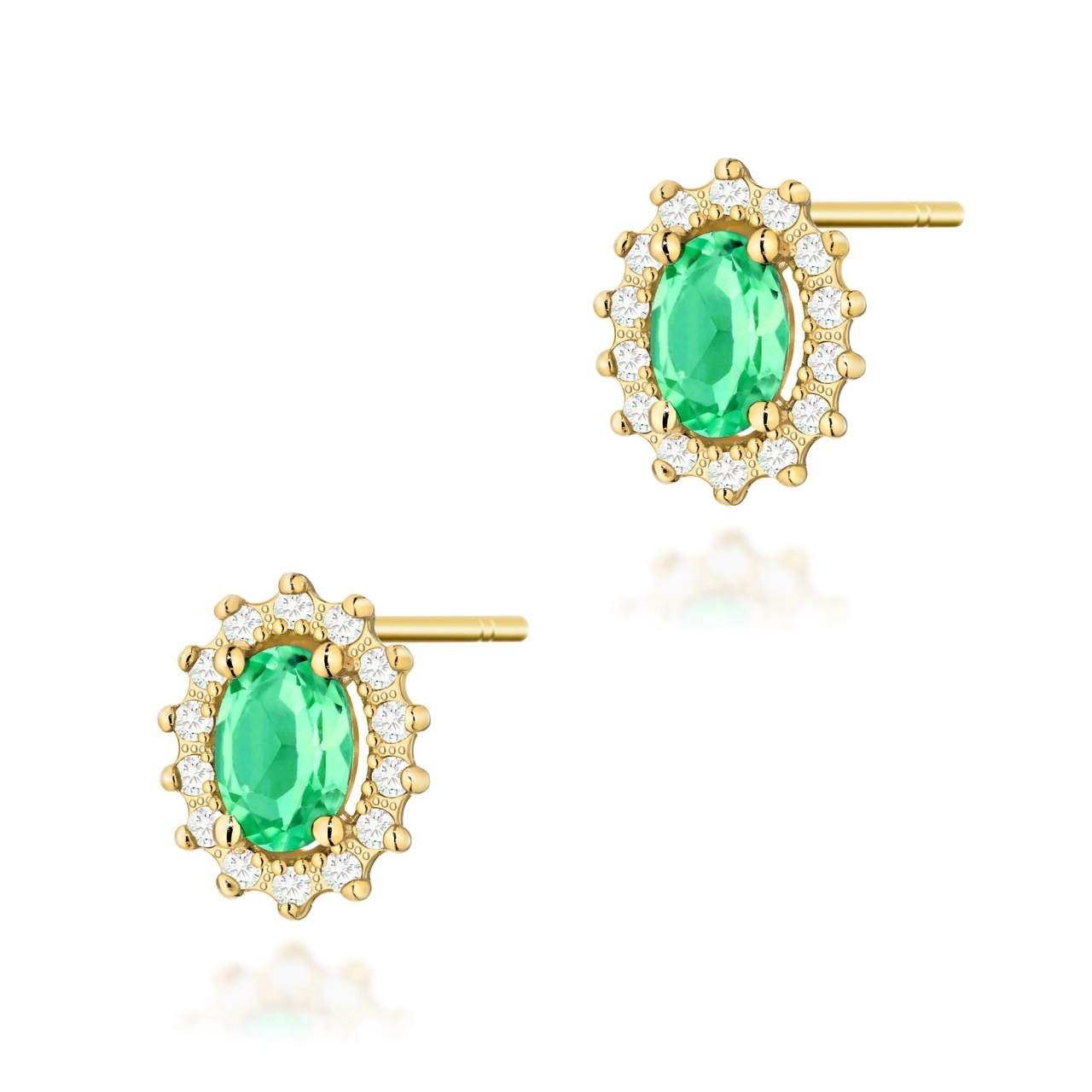 Cercei Aur 14K cu Smarald 0.40 ct si Diamante Naturale 0.24 ct (Varianta: Galben)