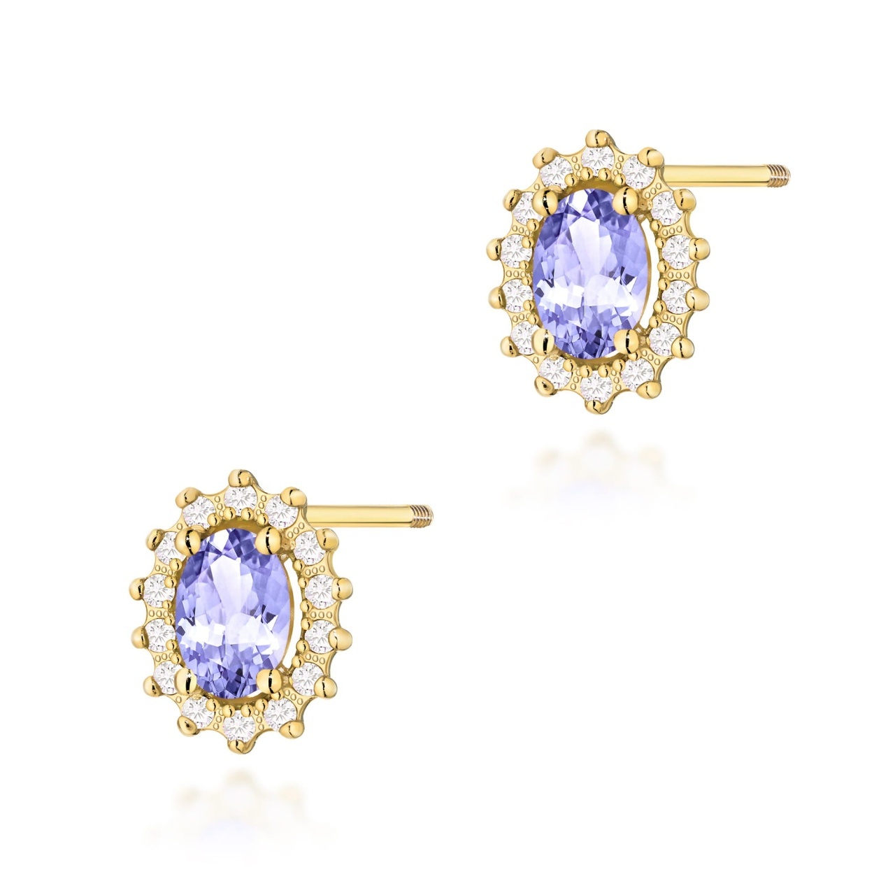 Cercei Aur 14K cu Tanzanit 0.40 ct si Diamante Naturale 0.24 ct Filet cu Protectie (Varianta: Galben)
