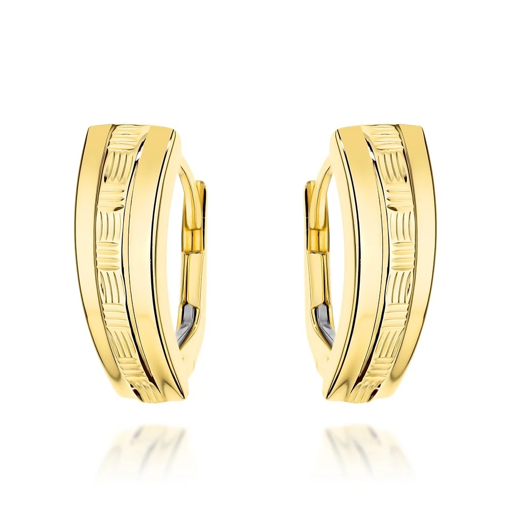 Cercei Aur 14K Gładkie cu Decor Diamantat la Mijloc (Greutate: 1.80)