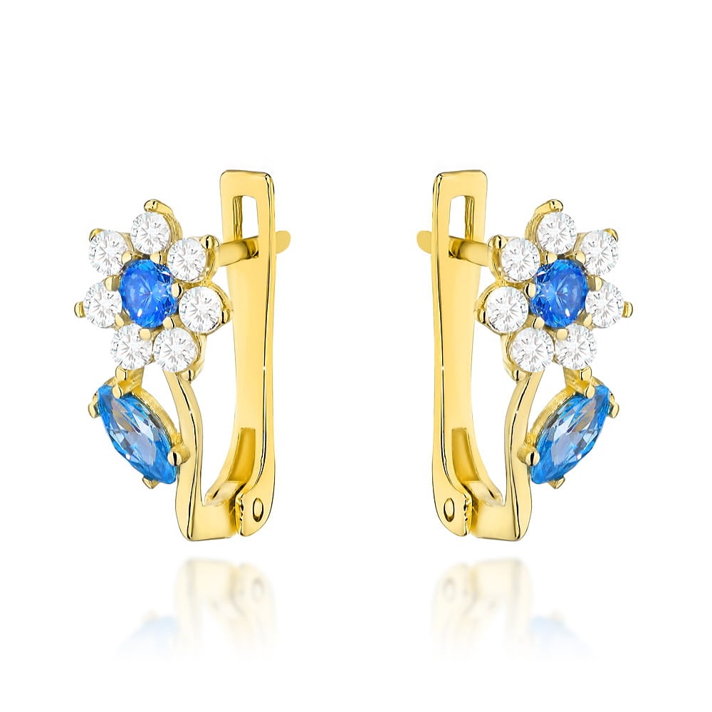 Cercei Aur 14K Model Flori Cu Circoniu Albastru (Greutate: 0.96)