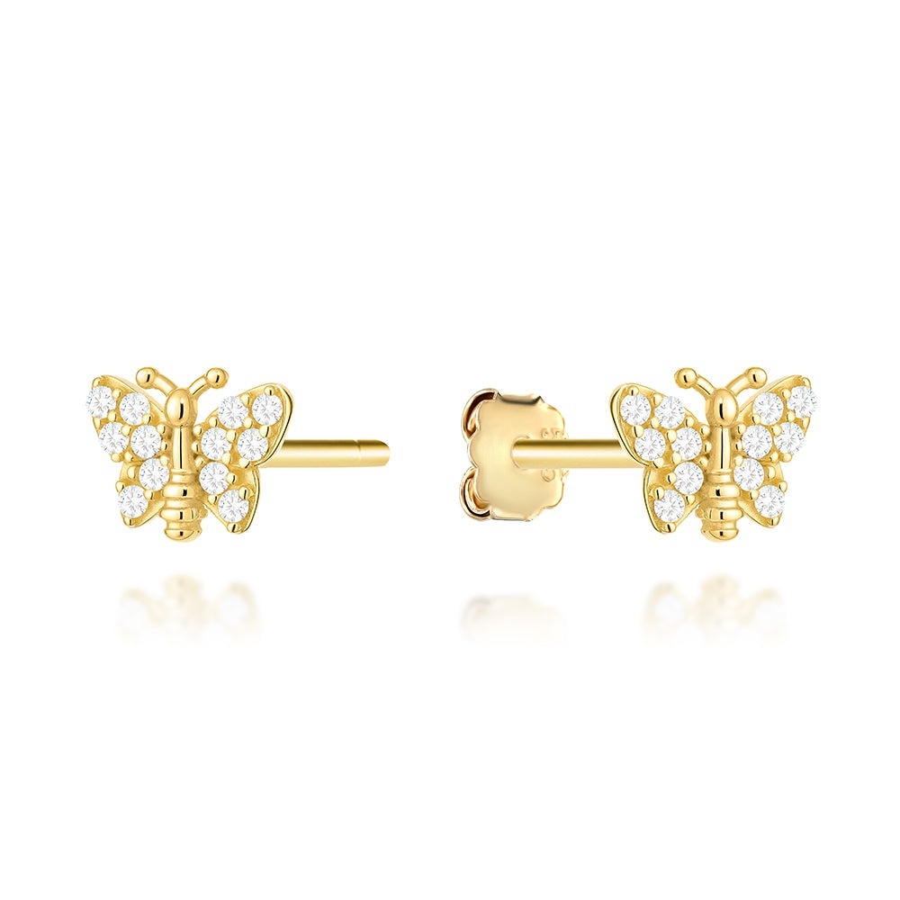 Cercei Aur 14K Model Fluture Decorați cu Zirconiu (Greutate: 0.97)