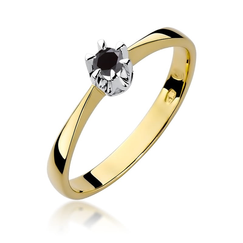 Inel Aur 14K cu Diamant Natural Negru 0.12 ct (Varianta: Galben)