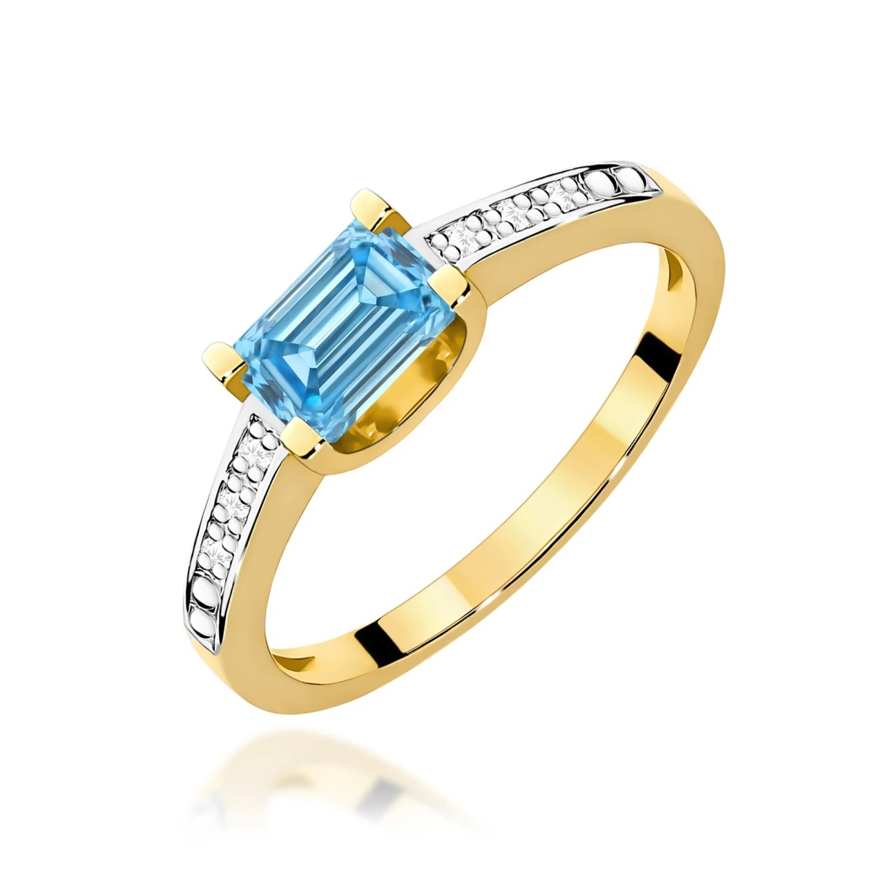 Inel Aur 14K cu Diamante Albastre de Laborator 0.53 ct (Varianta: Galben)