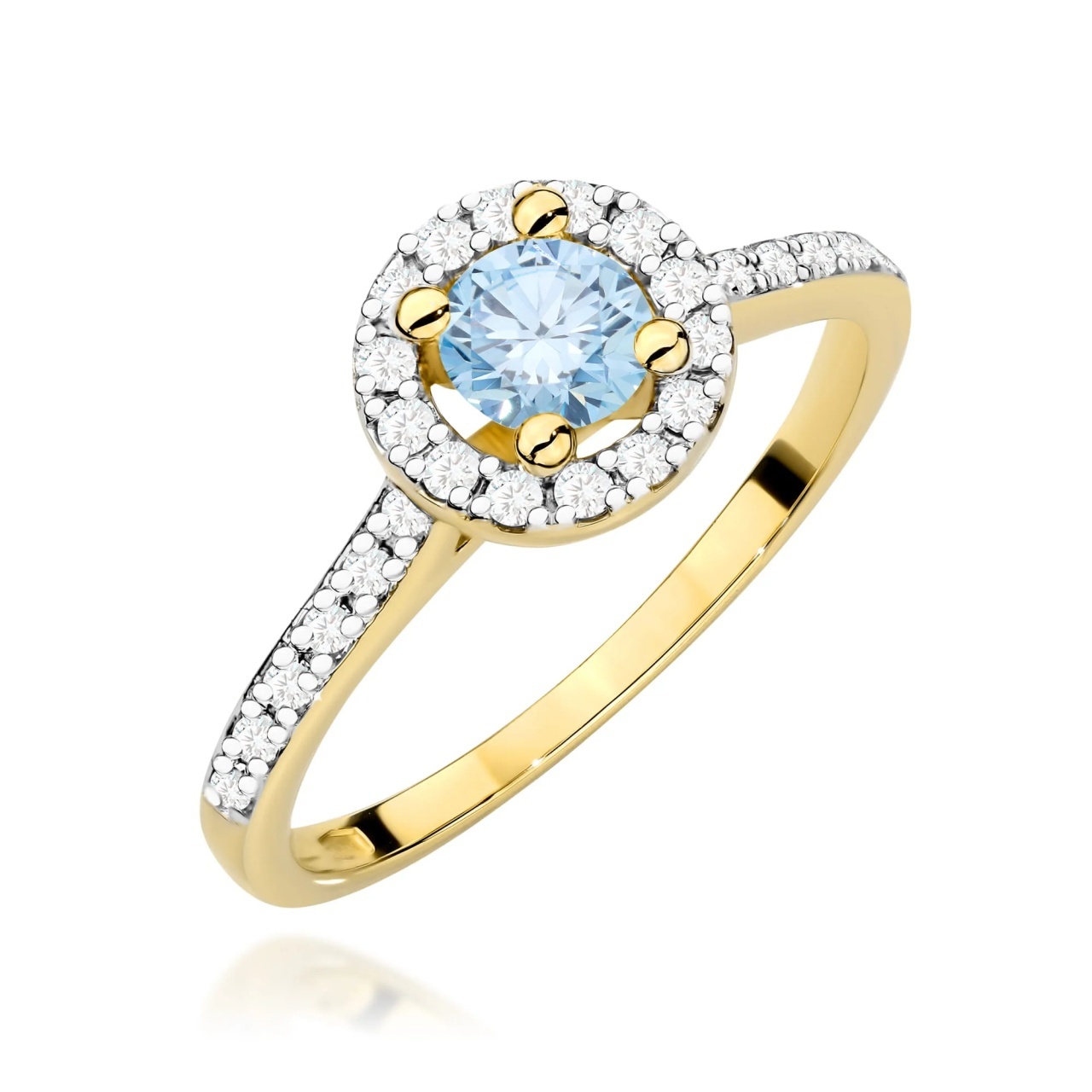 Inel Aur 14K cu Diamante Albastre de Laborator 0.72 ct (Varianta: Galben)
