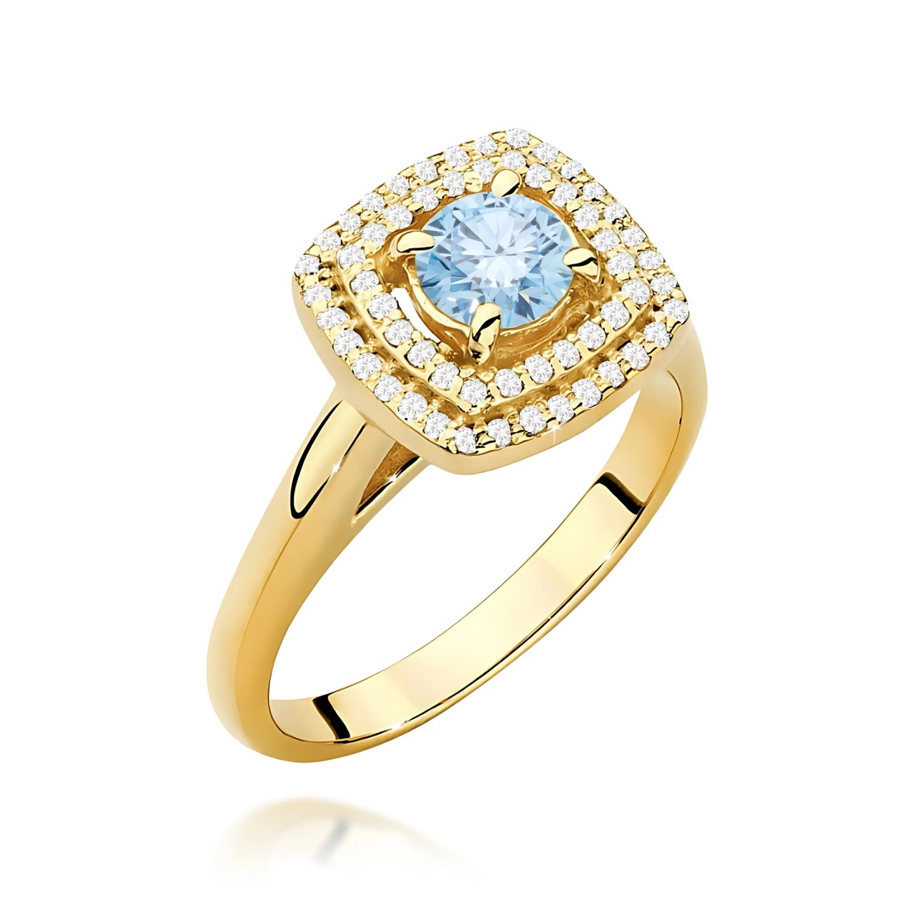 Inel Aur 14K cu Diamante Albastre de Laborator 0.78 ct (Varianta: Galben)