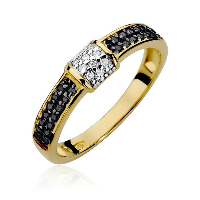 Inel Aur 14K cu Diamante Naturale Albe si Negre 0.19 ct (Varianta: Galben)