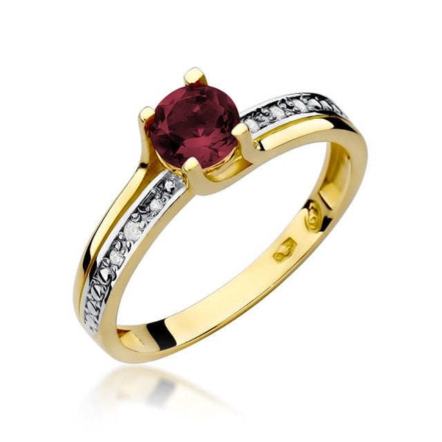 Inel Aur 14K cu Granat 0.60 ct si Diamante Naturale 0.03 ct (Varianta: Galben)