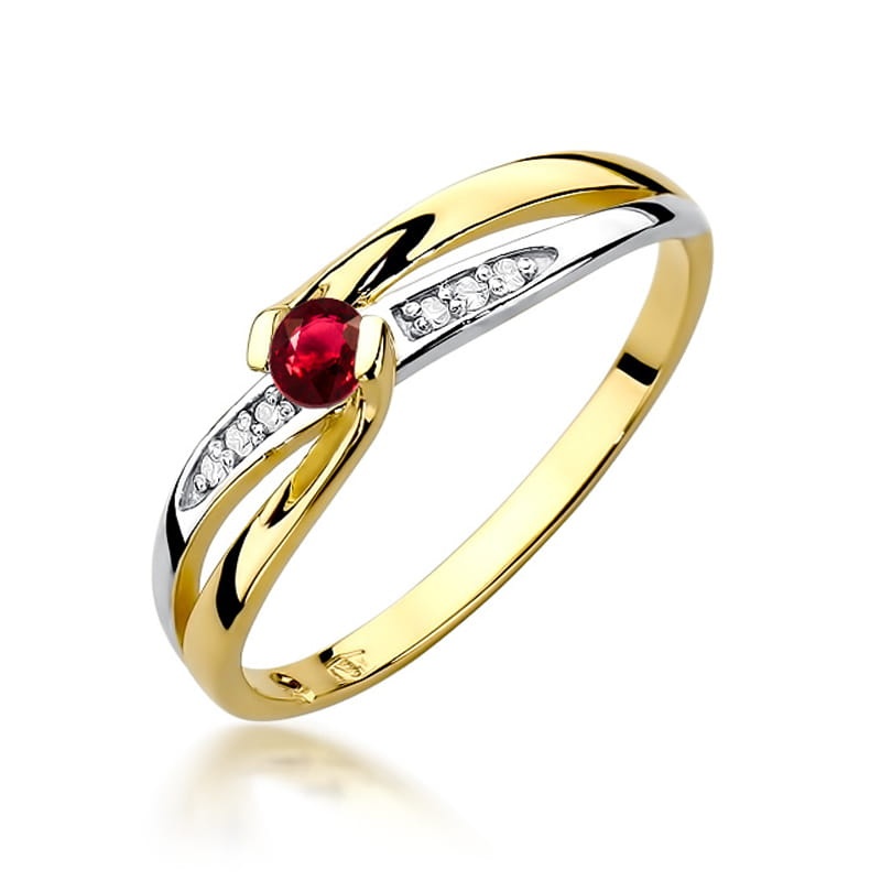 Inel Aur 14K cu Rubin 0.15 ct si Diamante Naturale 0.03 ct (Varianta: Galben)
