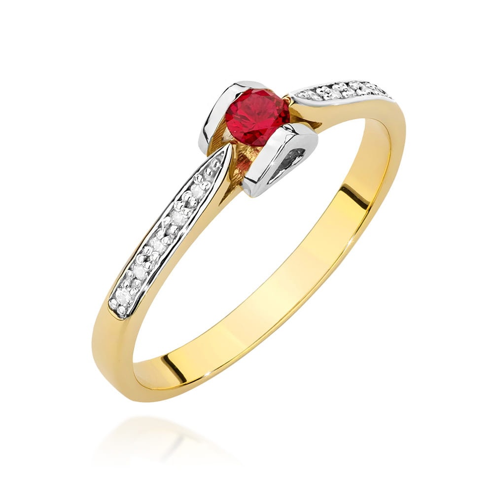 Inel Aur 14K cu Rubin 0.15 ct si Diamante Naturale 0.05 ct (Varianta: Galben)