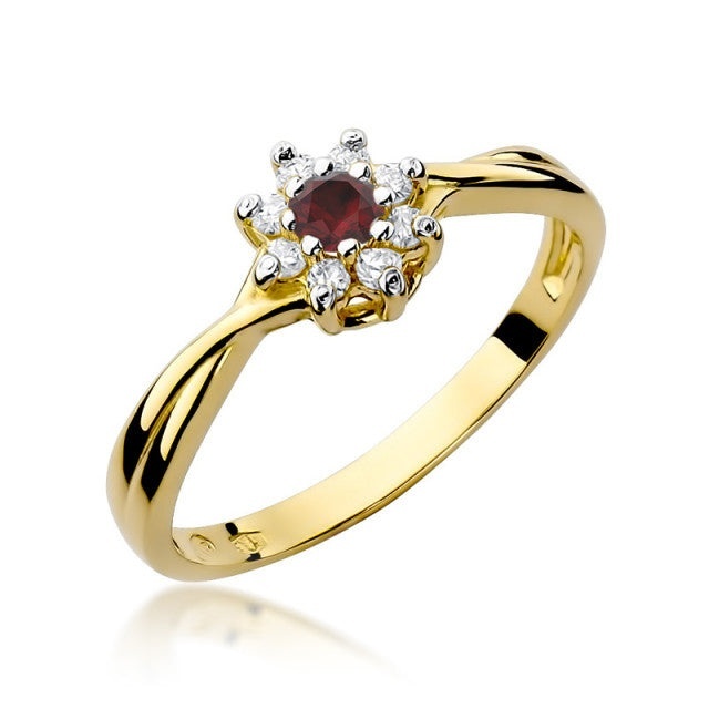 Inel Aur 14K cu Rubin 0.15 ct si Diamante Naturale 0.12 ct (Varianta: Galben)