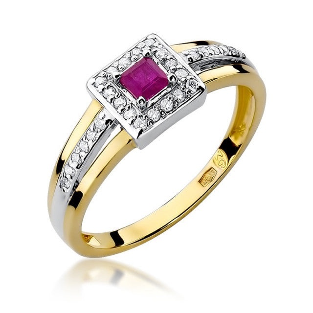 Inel Aur 14K cu Rubin 0.20 ct si Diamante Naturale 0.14 ct (Varianta: Galben)