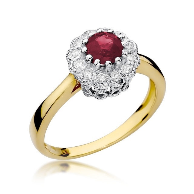 Inel Aur 14K cu Rubin 0.60 ct si Diamante Naturale 0.17 ct (Varianta: Galben)