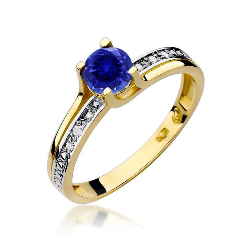Inel Aur 14K cu Safir 0.50 ct si Diamante Naturale 0.03 ct (Varianta: Galben)