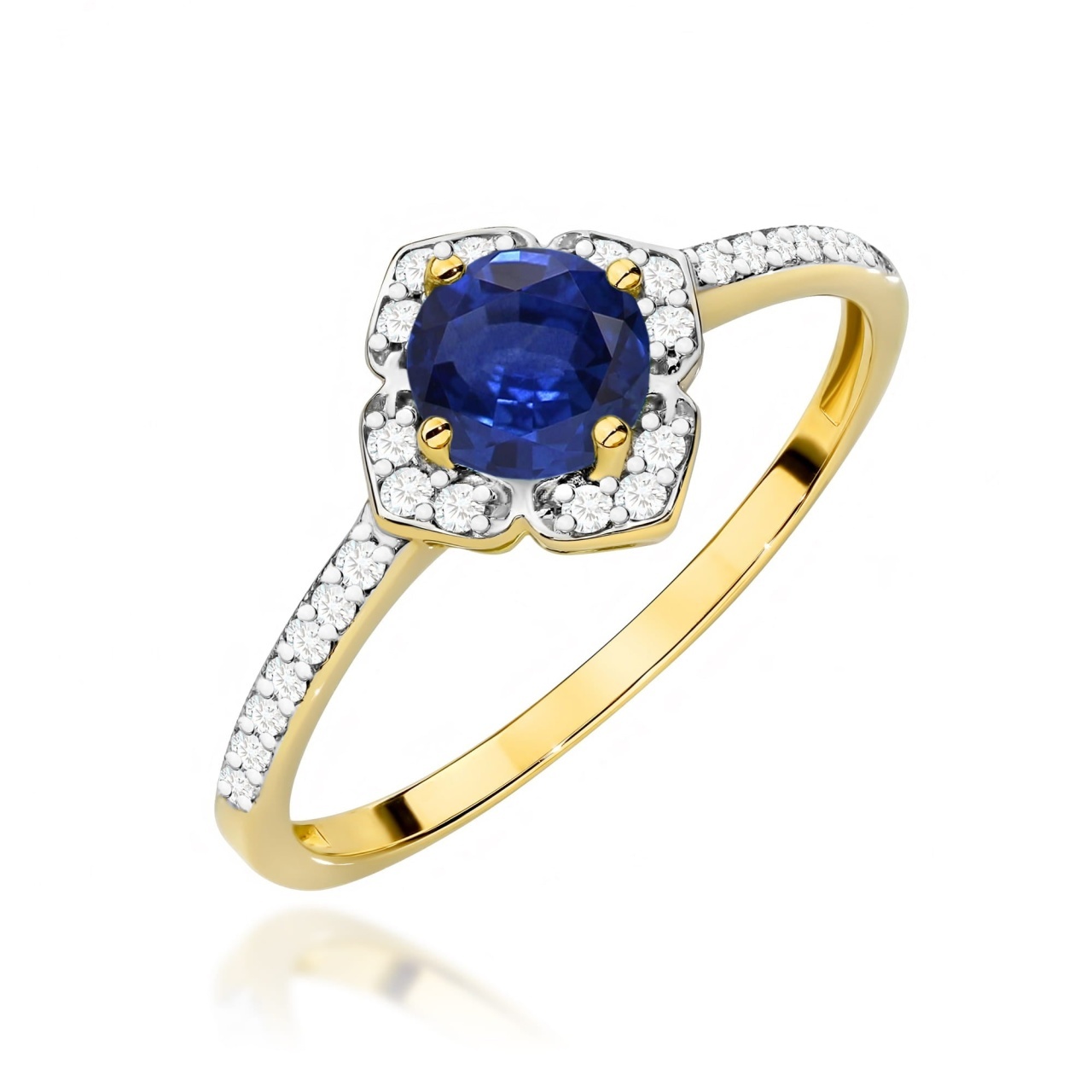 Inel Aur 14K cu Safir 0.50 ct si Diamante Naturale 0.13 ct (Varianta: Alb)